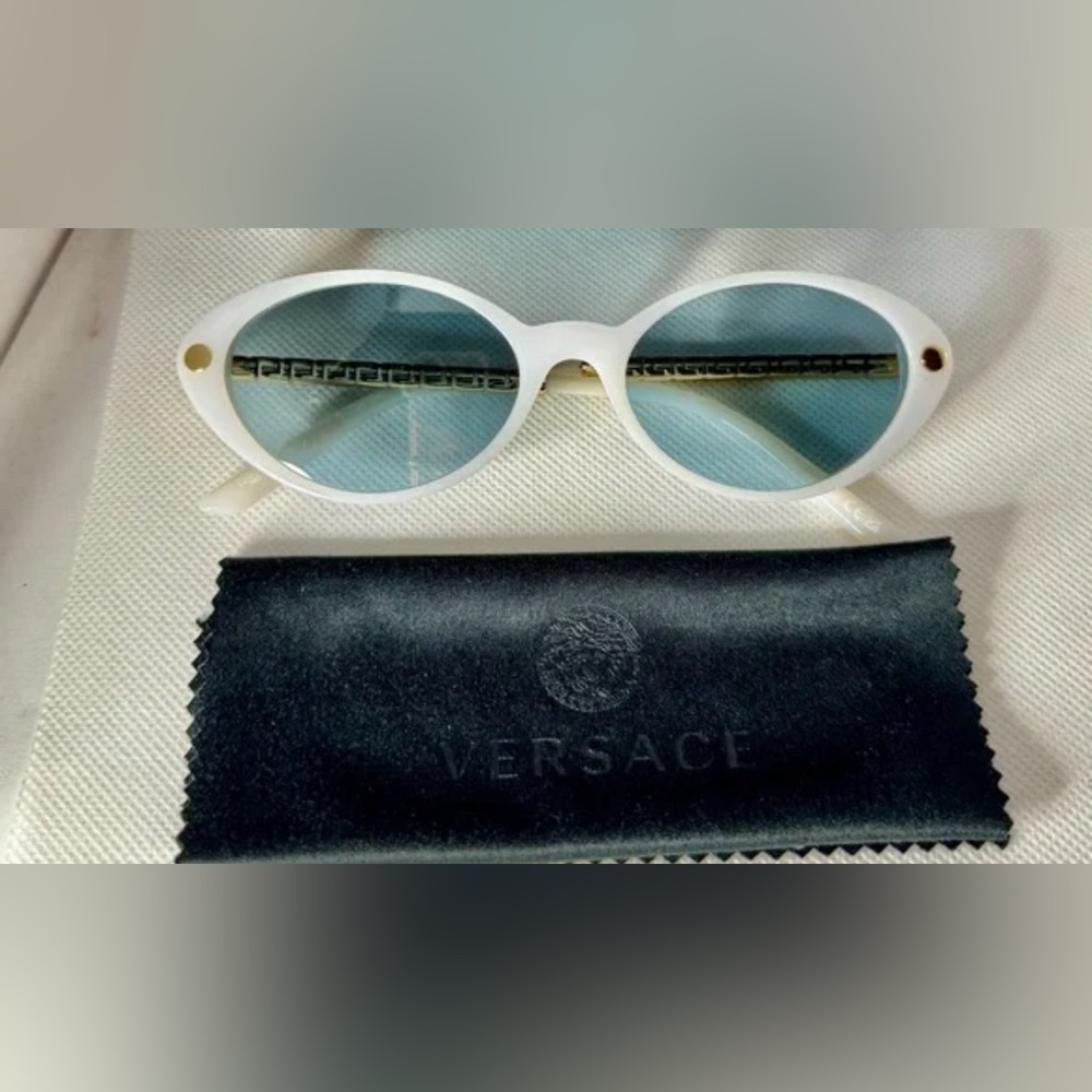 Versace Ivory Oval Sunglasses with Gold Detail NWT
